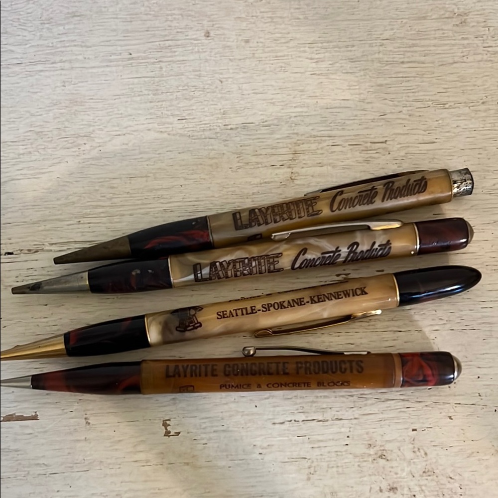 4 vintage advertising mechanical pencils Layrite concrete Seattle WA REDIPOINT